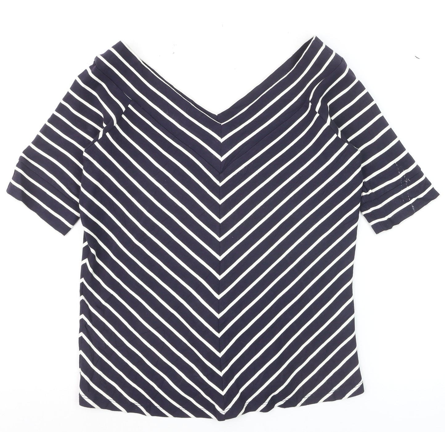 Jasper Conran Women’s Blue Striped V-Neck Short Sleeve Top Size 14