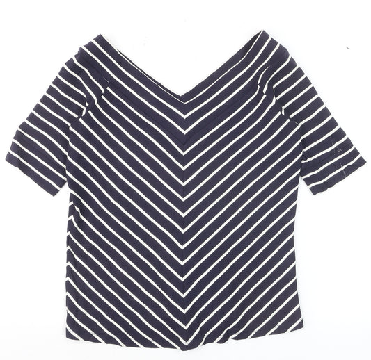 Jasper Conran Women’s Blue Striped V-Neck Short Sleeve Top Size 14