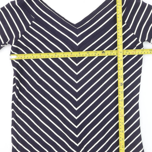 Jasper Conran Women’s Blue Striped V-Neck Short Sleeve Top Size 14