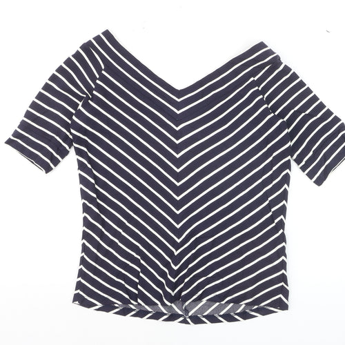 Jasper Conran Women’s Blue Striped V-Neck Short Sleeve Top Size 14