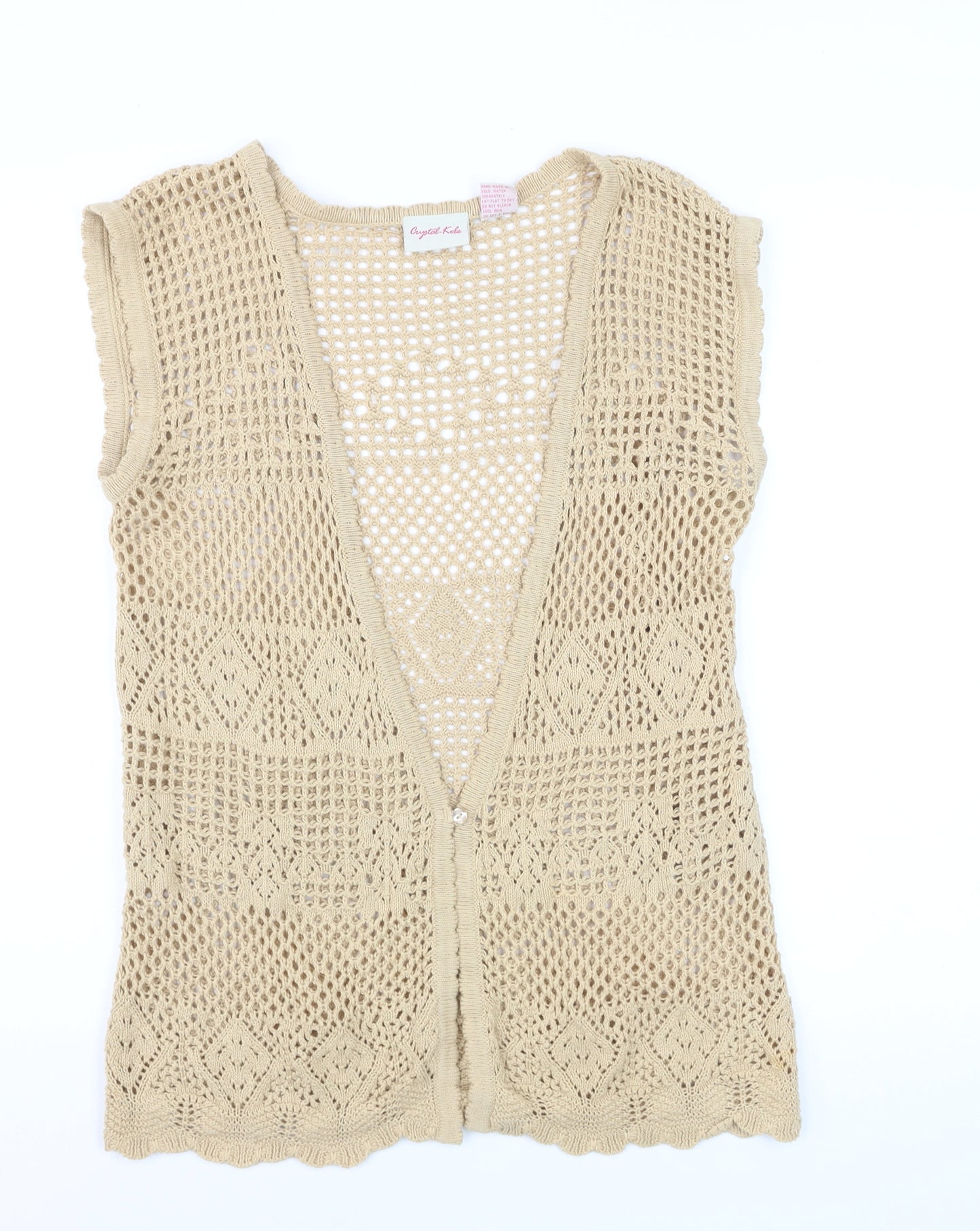 Crystal-Kobe Women’s Beige Crochet Cotton Bohemian Sleeveless Blouse M