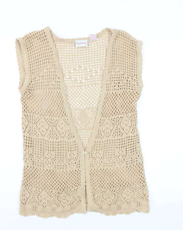 Crystal-Kobe Women’s Beige Crochet Cotton Bohemian Sleeveless Blouse M