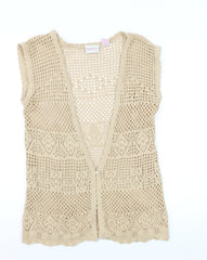 Crystal-Kobe Women’s Beige Crochet Cotton Bohemian Sleeveless Blouse M