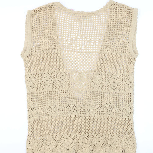 Crystal-Kobe Women’s Beige Crochet Cotton Bohemian Sleeveless Blouse M