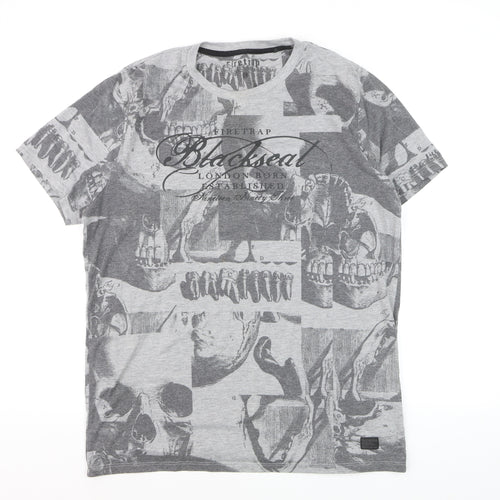 Firetrap Men's Grey Skull Print Crew Neck T-Shirt Size L
