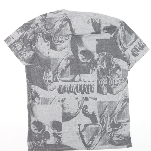 Firetrap Men's Grey Skull Print Crew Neck T-Shirt Size L