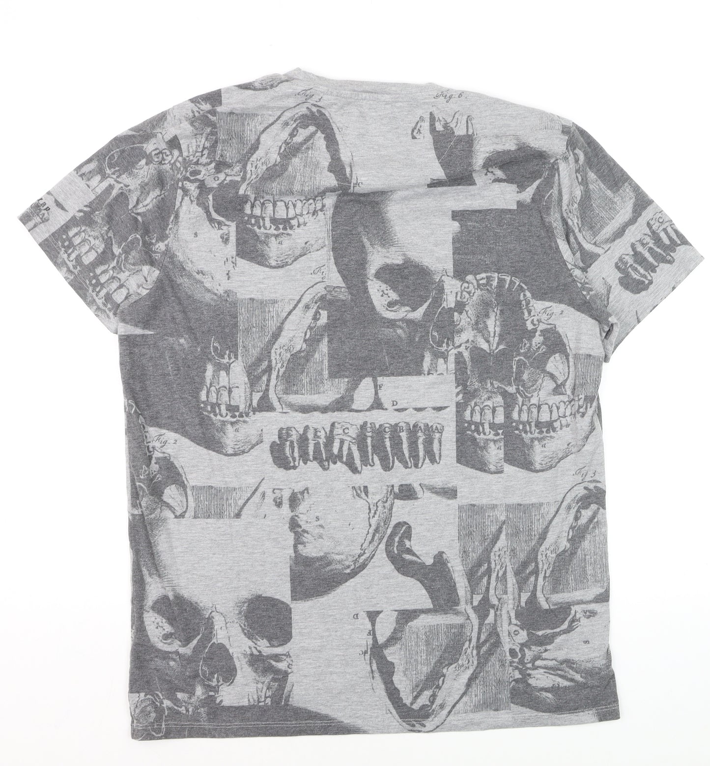 Firetrap Men's Grey Skull Print Crew Neck T-Shirt Size L