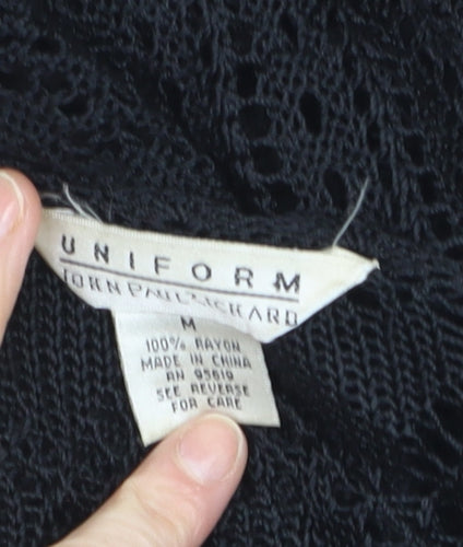 Uniform John Paul Richard Black Crochet Knit Cardigan Women M