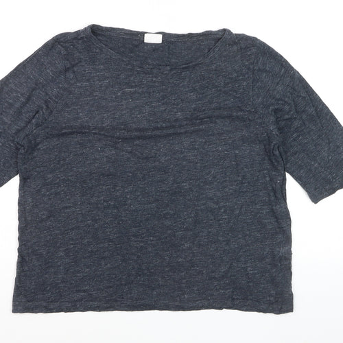 TOAST Women Grey Linen 3/4 Sleeve Relaxed Fit T-Shirt M