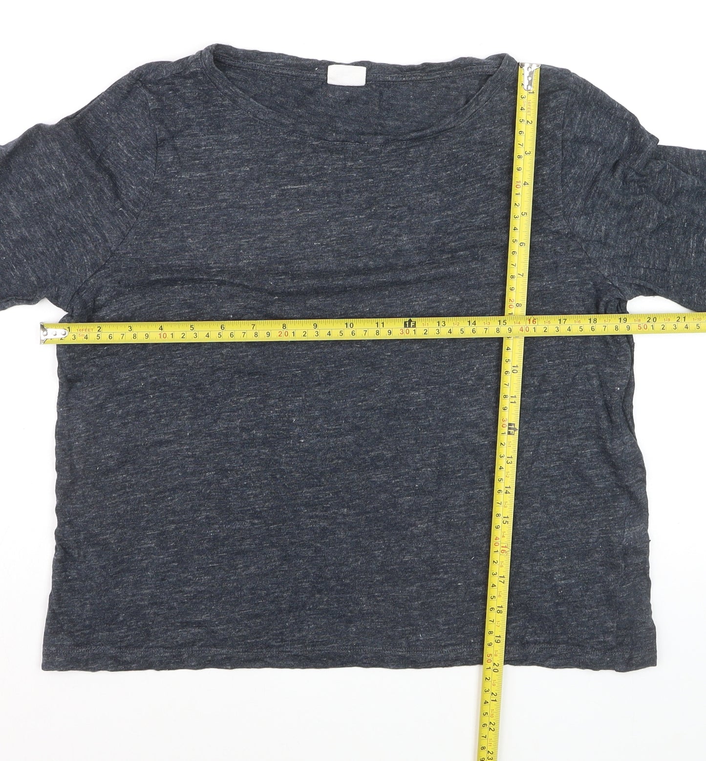 TOAST Women Grey Linen 3/4 Sleeve Relaxed Fit T-Shirt M