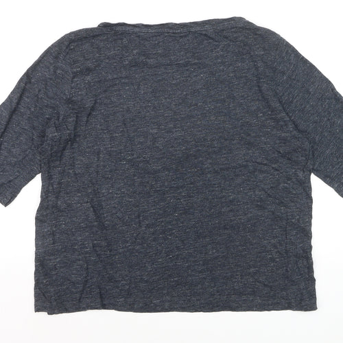 TOAST Women Grey Linen 3/4 Sleeve Relaxed Fit T-Shirt M