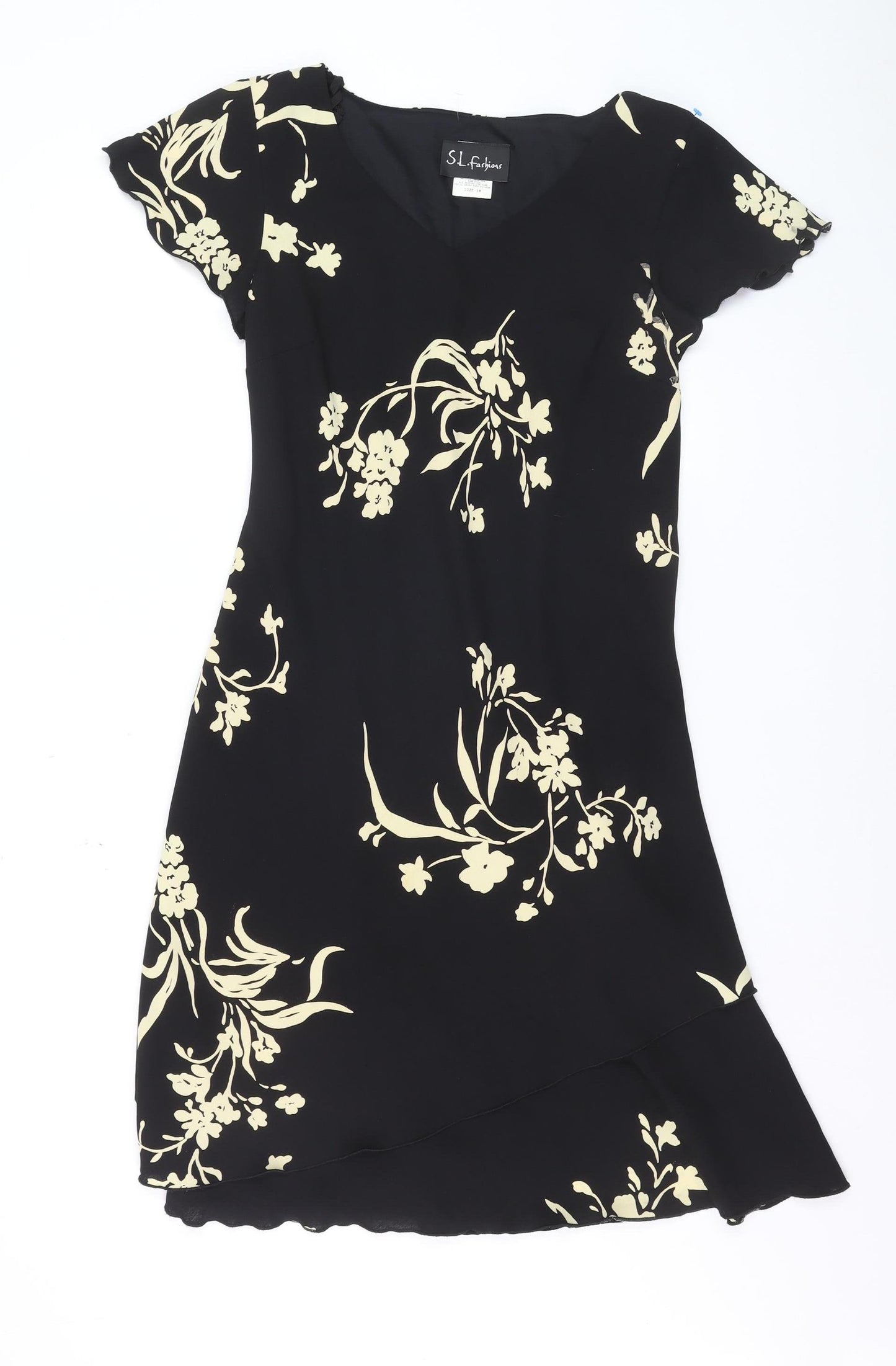 S.L. Fashions Women’s Black Floral Asymmetric Dress Size 10