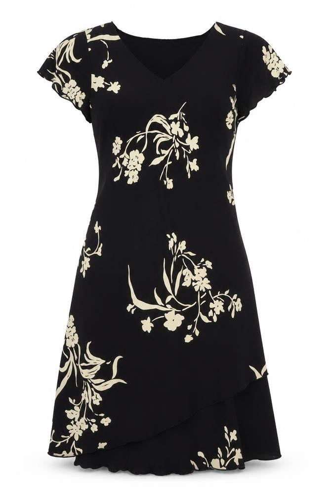 S.L. Fashions Women’s Black Floral Asymmetric Dress Size 10