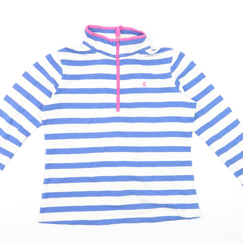 Joules Women's Blue Striped 1/4 Zip Sweatshirt UK 14 Cotton Blend