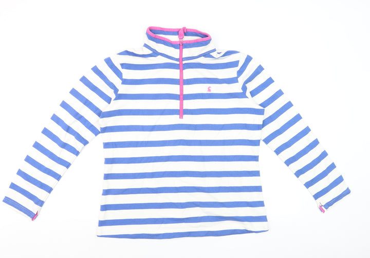 Joules Women's Blue Striped 1/4 Zip Sweatshirt UK 14 Cotton Blend