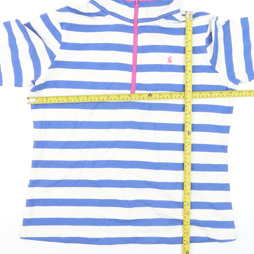Joules Women's Blue Striped 1/4 Zip Sweatshirt UK 14 Cotton Blend