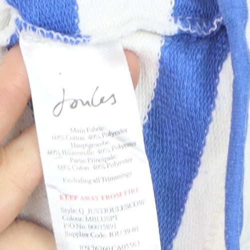 Joules Women's Blue Striped 1/4 Zip Sweatshirt UK 14 Cotton Blend