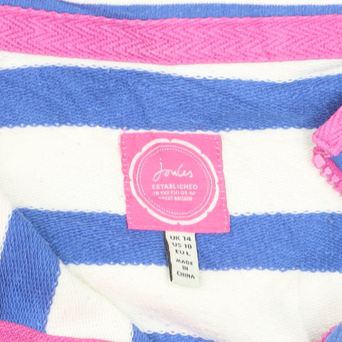 Joules Women's Blue Striped 1/4 Zip Sweatshirt UK 14 Cotton Blend
