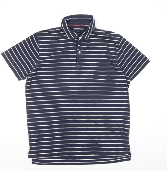 Tommy Hilfiger Men's Blue Striped Slim Fit Polo Shirt XL