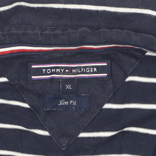 Tommy Hilfiger Men's Blue Striped Slim Fit Polo Shirt XL