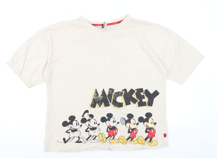 George Women’s Beige Mickey Mouse T-Shirt Size 12 Short Sleeve Cotton