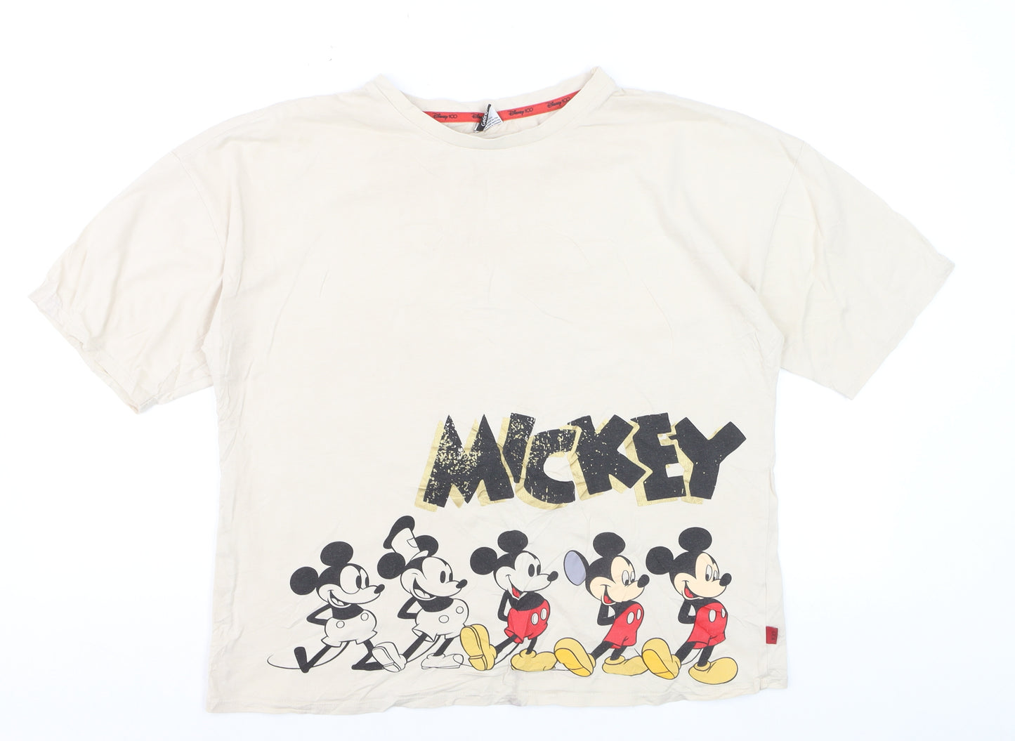 George Women’s Beige Mickey Mouse T-Shirt Size 12 Short Sleeve Cotton