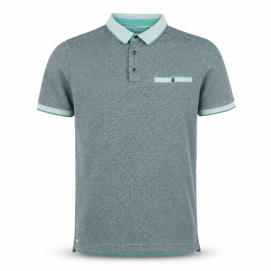 Front view of Kensington Eastside Men's Blue Short Sleeve Cotton Polo Small