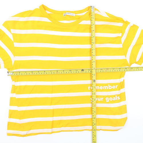Zara Trafaluc Women's Yellow Striped Cropped Cotton T-Shirt S