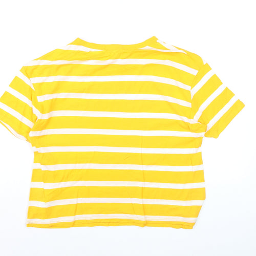 Zara Trafaluc Women's Yellow Striped Cropped Cotton T-Shirt S