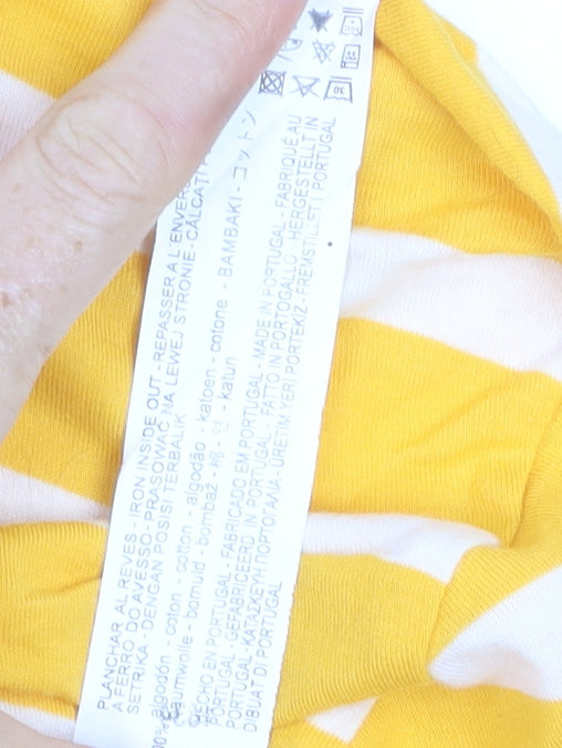 Zara Trafaluc Women's Yellow Striped Cropped Cotton T-Shirt S