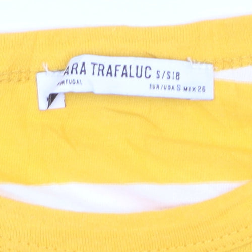 Zara Trafaluc Women's Yellow Striped Cropped Cotton T-Shirt S