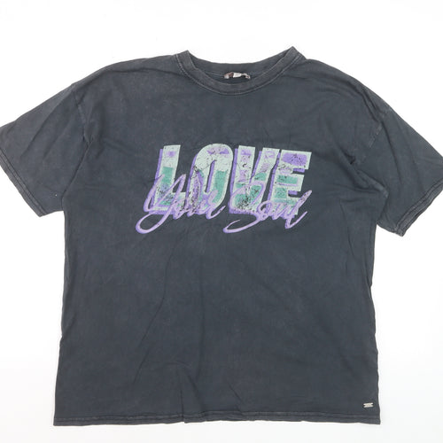 Pull&Bear Womens Black Love Your Soul Graphic T-Shirt Size 8