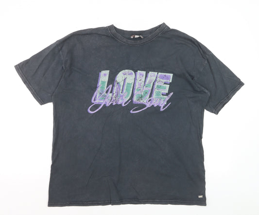 Pull&Bear Womens Black Love Your Soul Graphic T-Shirt Size 8