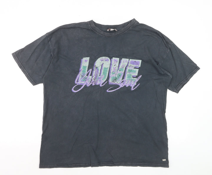 Pull&Bear Womens Black Love Your Soul Graphic T-Shirt Size 8