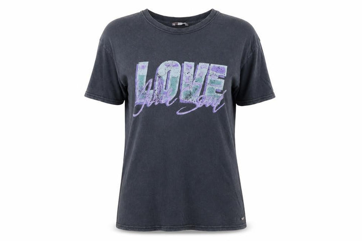 Pull&Bear Womens Black Love Your Soul Graphic T-Shirt Size 8
