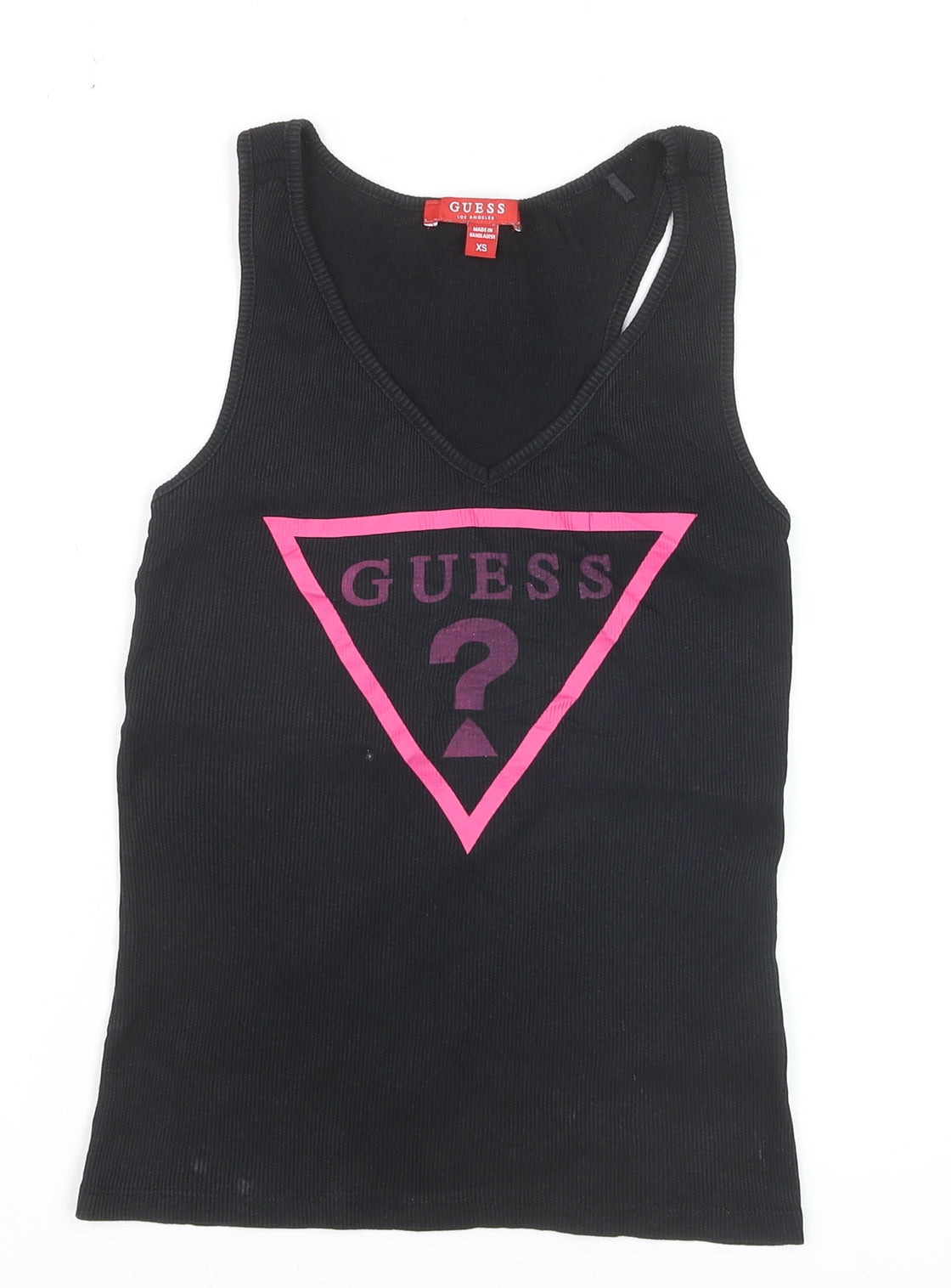 Guess Womens Black XS V-Neck Logo Tank Top