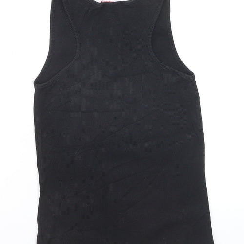 Guess Womens Black XS V-Neck Logo Tank Top