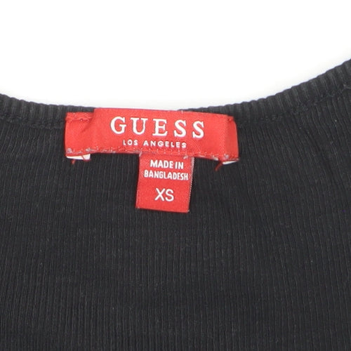 Guess Womens Black XS V-Neck Logo Tank Top