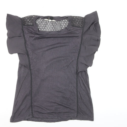 Nine by Savannah Miller Women's Grey Lace Ruffle Blouse Size 12