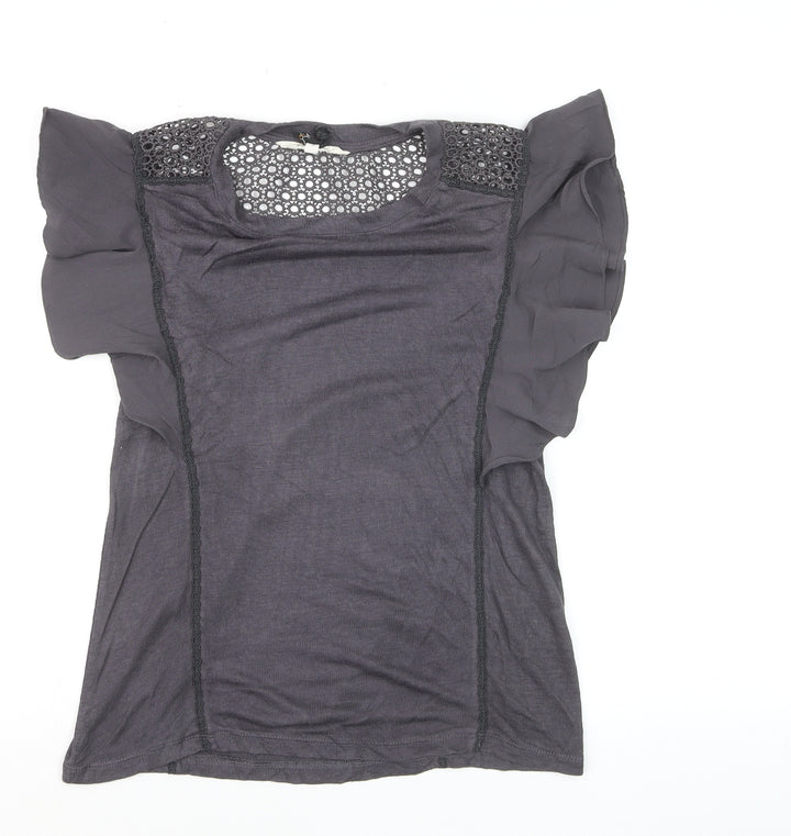 Nine by Savannah Miller Women's Grey Lace Ruffle Blouse Size 12