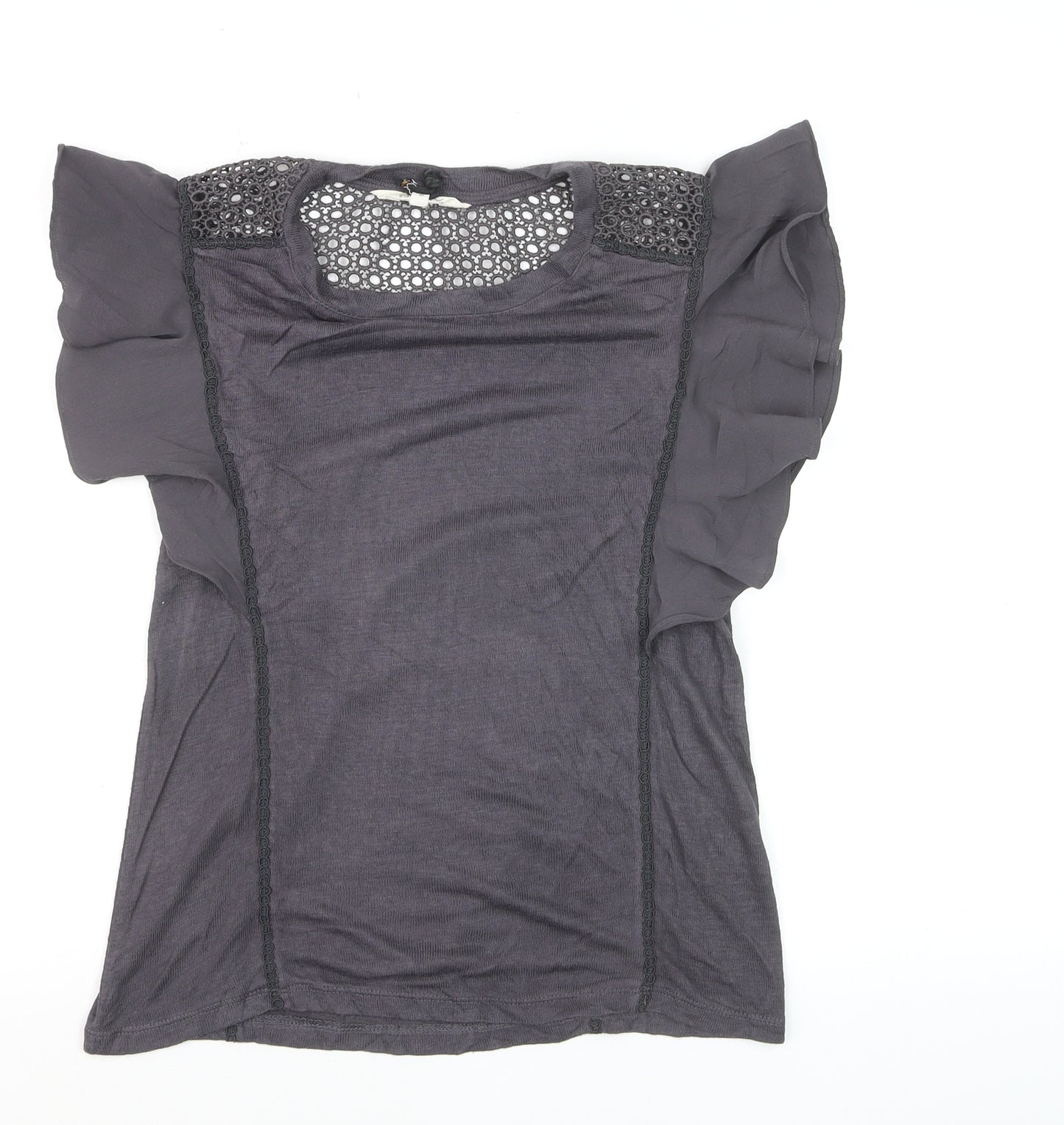 Nine by Savannah Miller Women's Grey Lace Ruffle Blouse Size 12