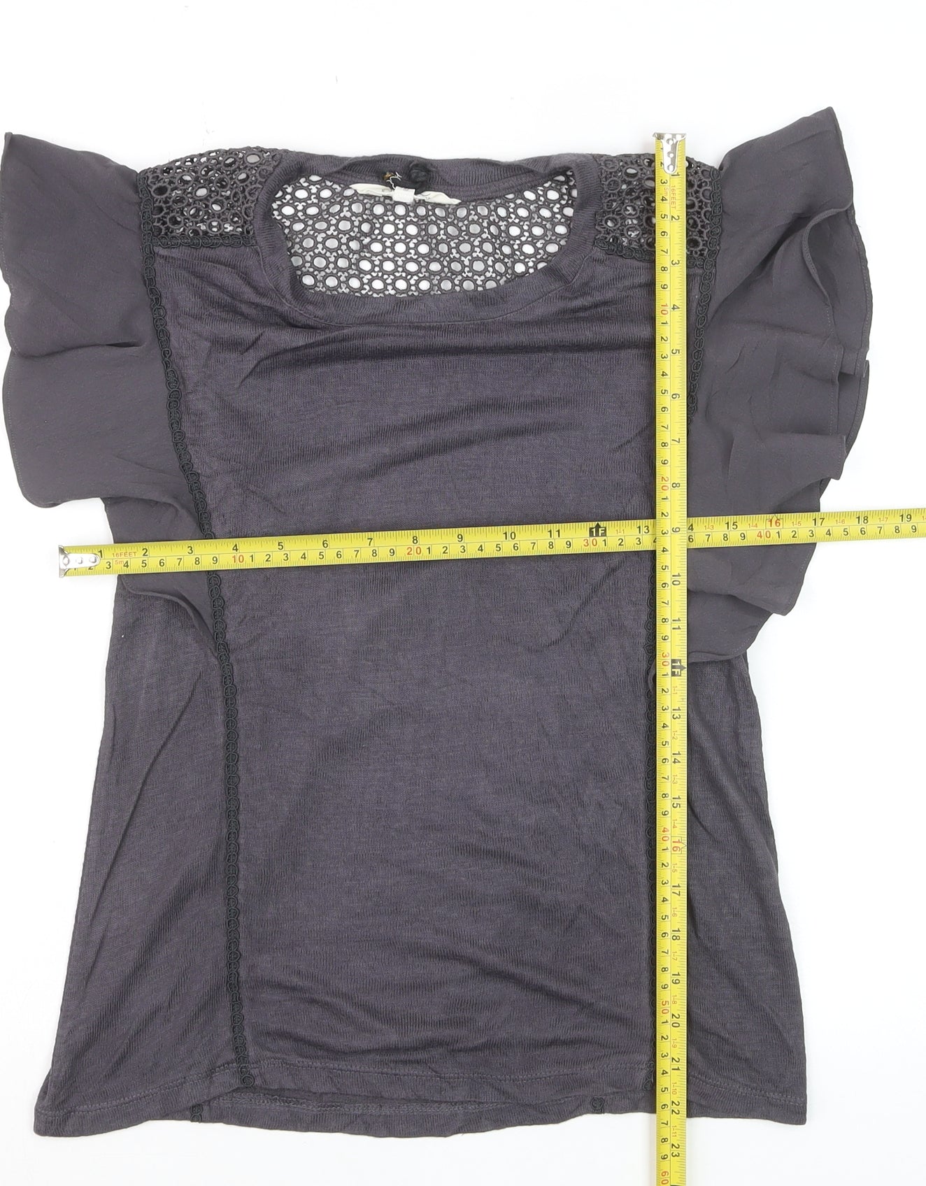 Nine by Savannah Miller Women's Grey Lace Ruffle Blouse Size 12