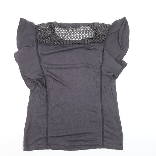 Nine by Savannah Miller Women's Grey Lace Ruffle Blouse Size 12