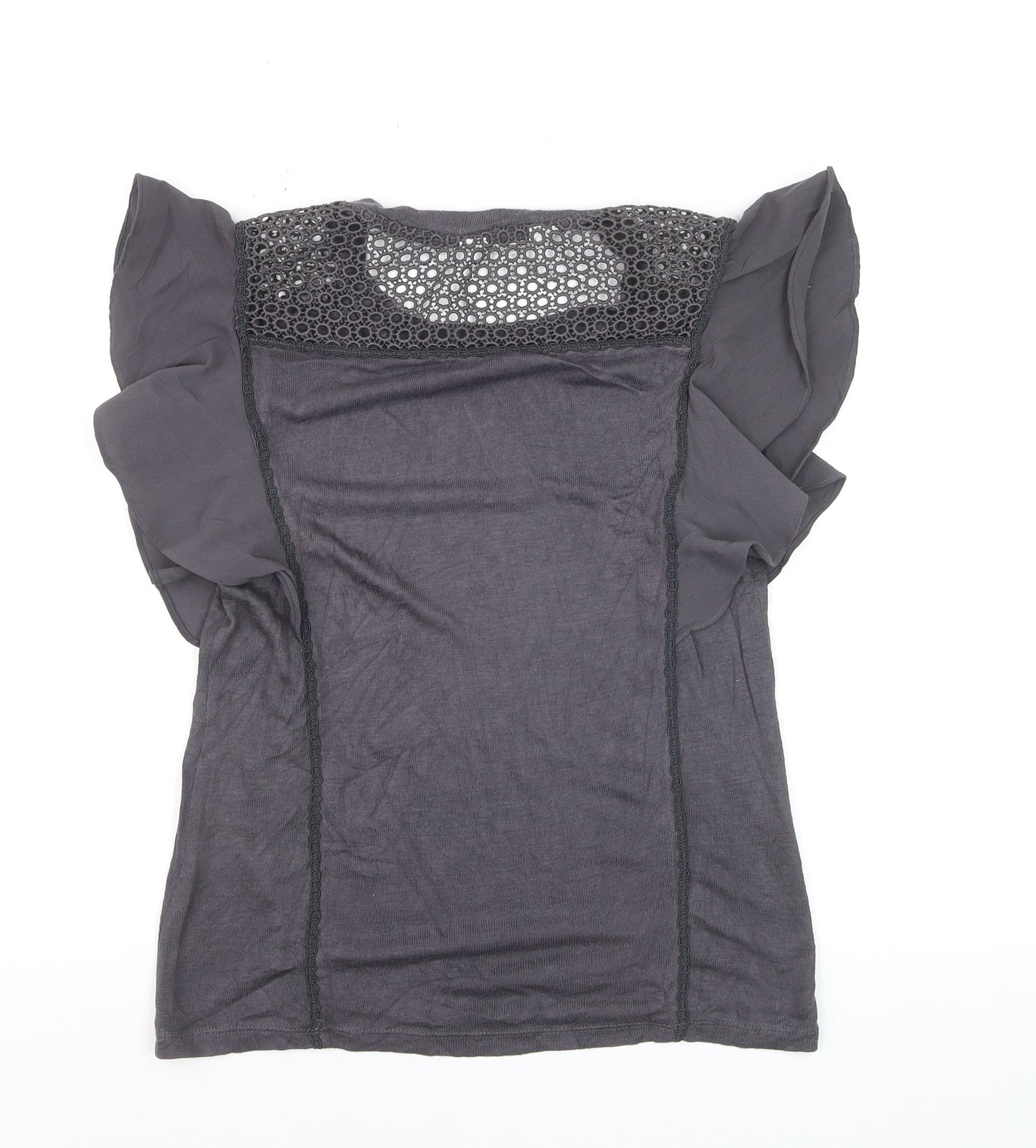 Nine by Savannah Miller Women's Grey Lace Ruffle Blouse Size 12