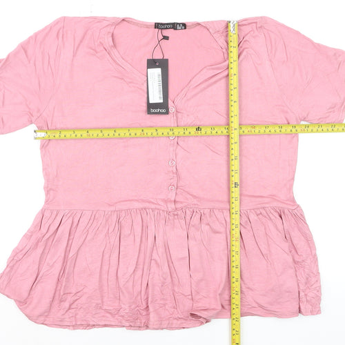 Boohoo Women's Pink Peplum V-Neck Short Sleeve Blouse Size 16