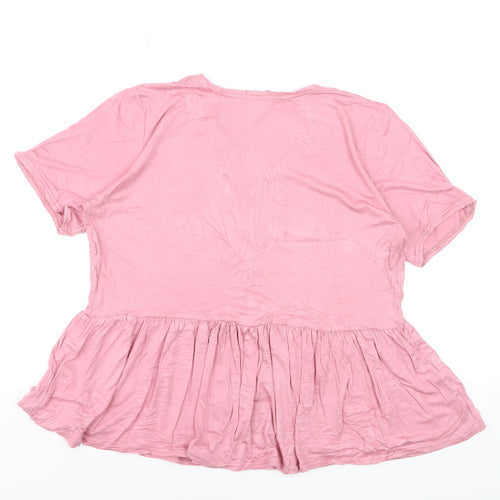 Boohoo Women's Pink Peplum V-Neck Short Sleeve Blouse Size 16