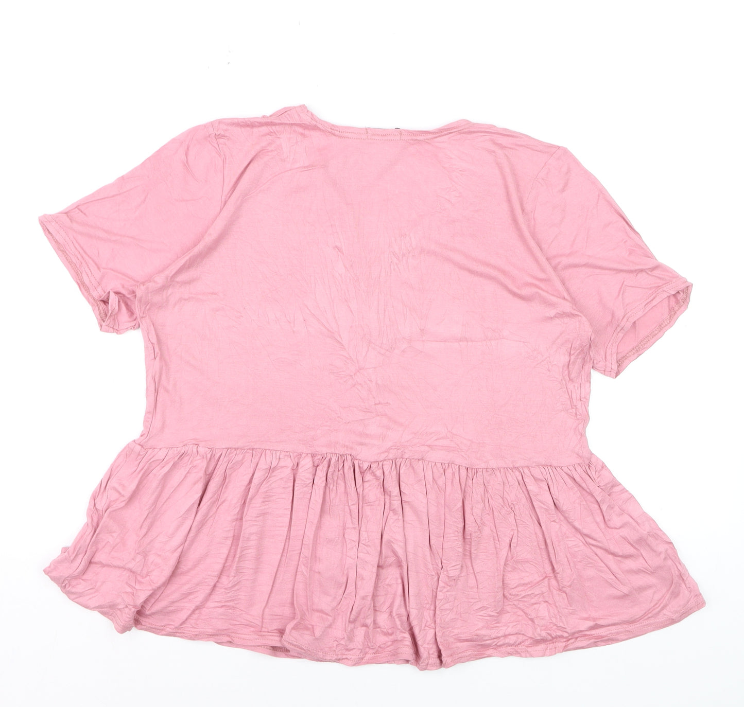 Boohoo Women's Pink Peplum V-Neck Short Sleeve Blouse Size 16