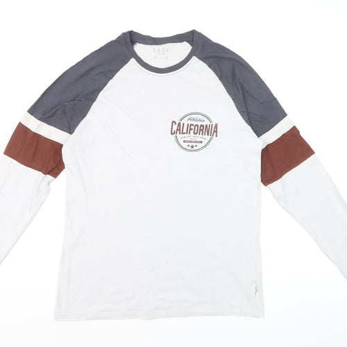 Easy Men’s White California Long Sleeve Cotton Raglan Top Size M