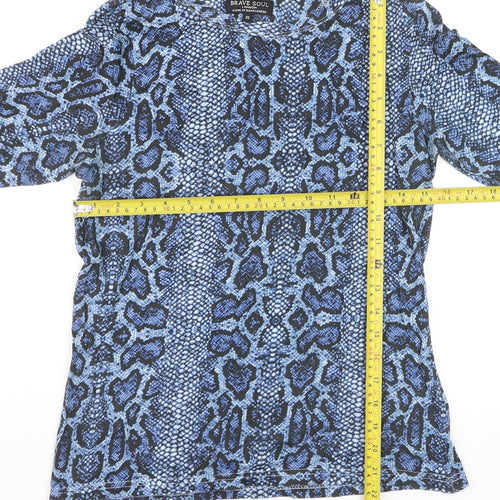 Brave Soul Women's Blue Animal Print Cotton Long Sleeve Top XS