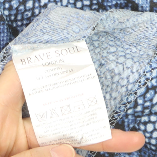 Brave Soul Women's Blue Animal Print Cotton Long Sleeve Top XS